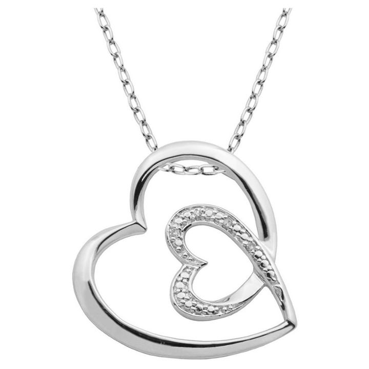 Prime Art & Jewel Sterling Silver Diamond Accent Double Heart Pendant Necklace With 18 Chain, Girl's