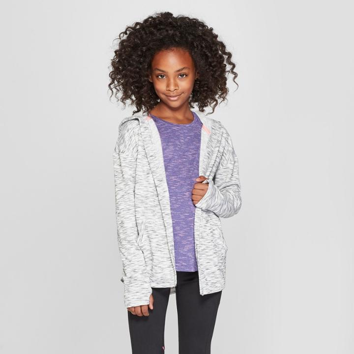 Girls' Plush Fleece Hooded Cardigan - C9 Champion Gray Heather M, Heather Grey