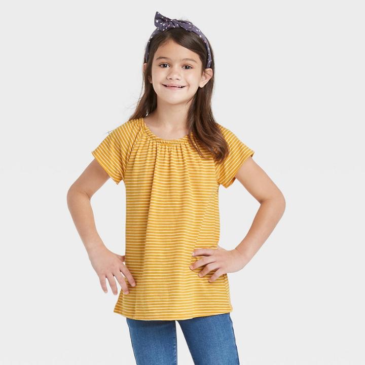 Girls' Short Sleeve Knit Top - Cat & Jack Mustard Yellow