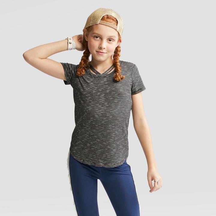 Girls' Short Sleeve Bar Front T-shirt - Art Class Black