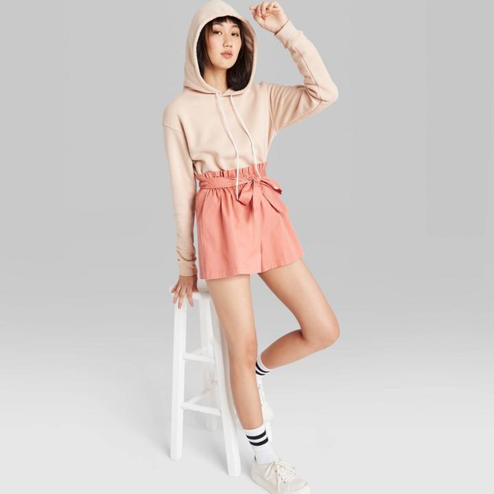 Women's High-rise Belted Paperbag Waist Shorts - Wild Fable Orange