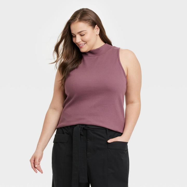 Women's Plus Size Slim Fit Mock Neck Tank Top - A New Day Purple