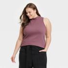 Women's Plus Size Slim Fit Mock Neck Tank Top - A New Day Purple