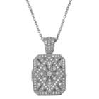 Target Women's Rectangle Locket With Clear Cubic Zirconia Stones In Sterling