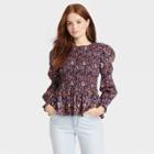 Women's Puff Long Sleeve Smocked Blouse - Universal Thread Purple Floral