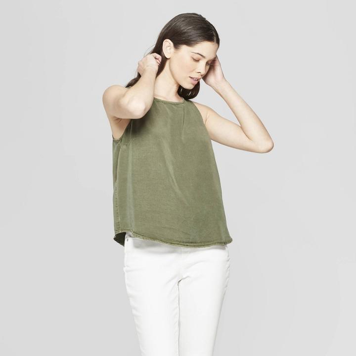 Women's Striped Button Back Tank - Universal Thread Olive