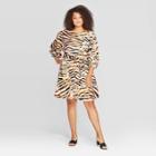 Women's Plus Size Animal Print 3/4 Sleeve Crewneck A Line Dress - Who What Wear Brown