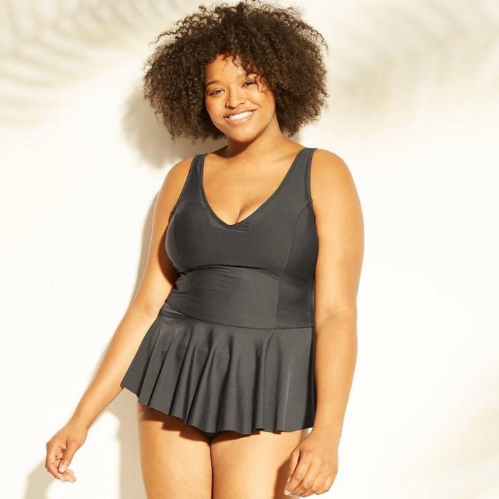 Sea Angel Women's Plus Size Peplum Tankini Top - Black 1x,