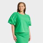Women's Plus Size Puff Short Sleeve T-shirt - A New Day Bright Green