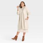 Women's Plus Size Cable Knit Open-front Cardigan - A New Day Cream