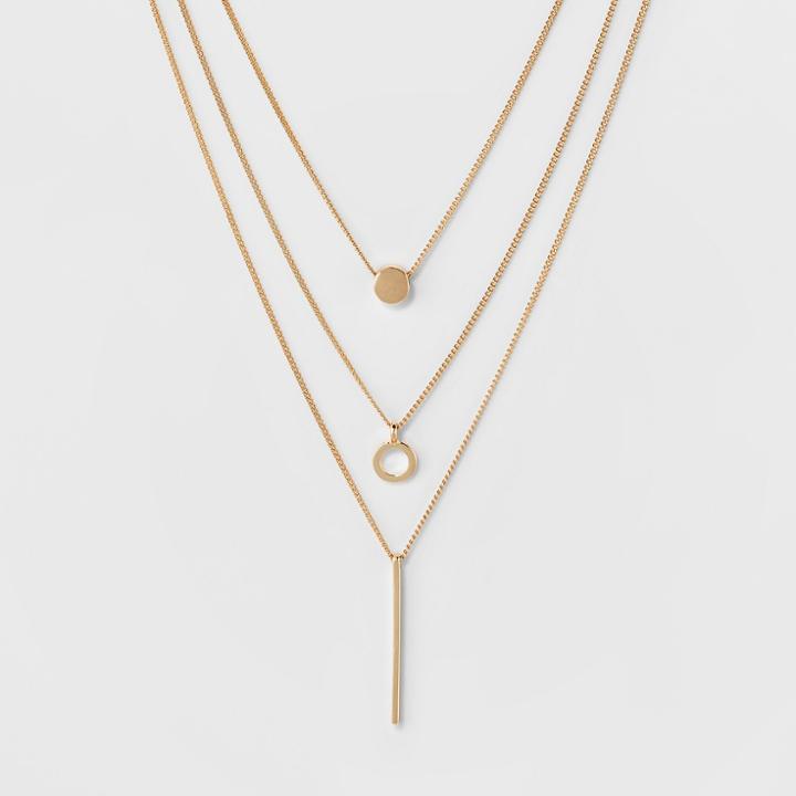 Pave Circle & Bar Gold Three Row Short Necklace - A New Day Gold