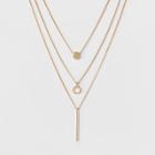 Pave Circle & Bar Gold Three Row Short Necklace - A New Day Gold