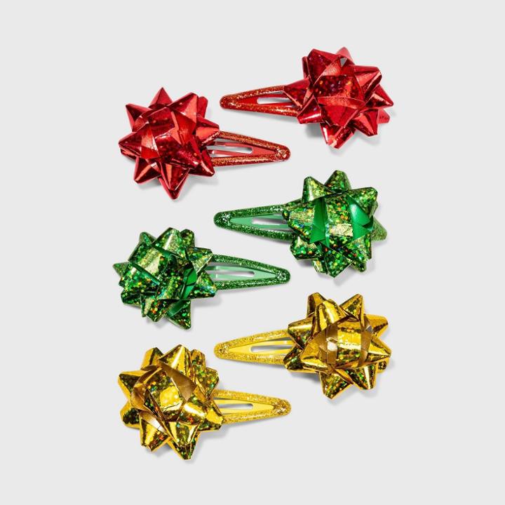 No Brand Ribbon Bow And Glitter Snap Clip