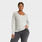 Women's Plus Size Slim Fit Long Sleeve Scoop Neck Ribbed T-shirt - Ava & Viv Heather Gray