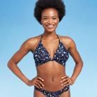 Juniors' Knot Front Longline Triangle Bikini Top - Xhilaration Dark Blue Floral D/dd Cup