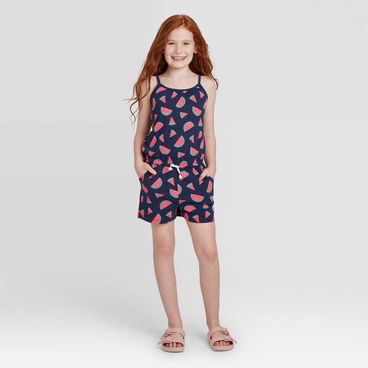Girls' Watermelon Print Knit Romper - Cat & Jack Navy/blue
