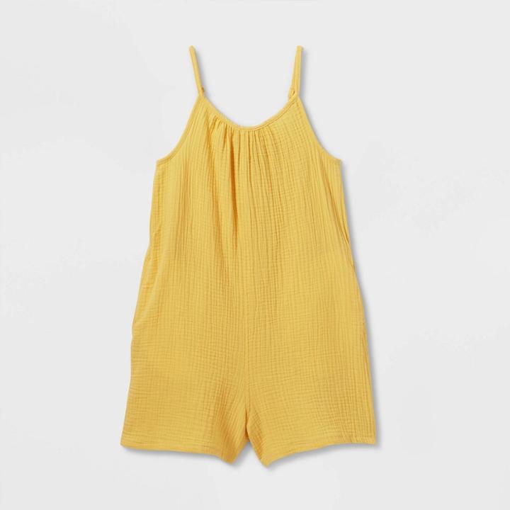 Girls' Sleeveless Romper - Cat & Jack Light Mustard Yellow