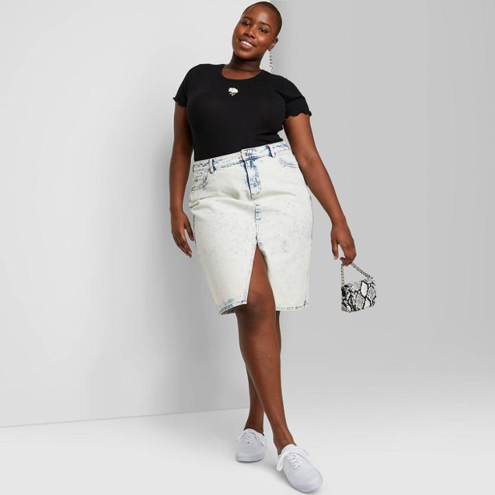Women's Plus Size Midi Jean Skirt - Wild Fable Acid Wash 14w, Women's, Blue