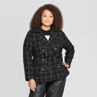 Women's Plus Size Plaid Long Sleeve Front Button-down Jacket - Who What Wear Black