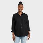 Women's Long Sleeve Boyfriend Fit Linen Button-down Shirt - Universal Thread Black