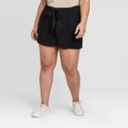 Women's Plus Size Tie Waist Shorts - A New Day Black 1x, Women's,