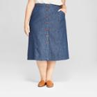 Women's Plus Size Midi Button Front Skirt - Universal Thread Blue X