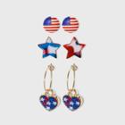No Brand Americana Star And Heart Hoop Multi Earring Set 3pc, Blue/red/white