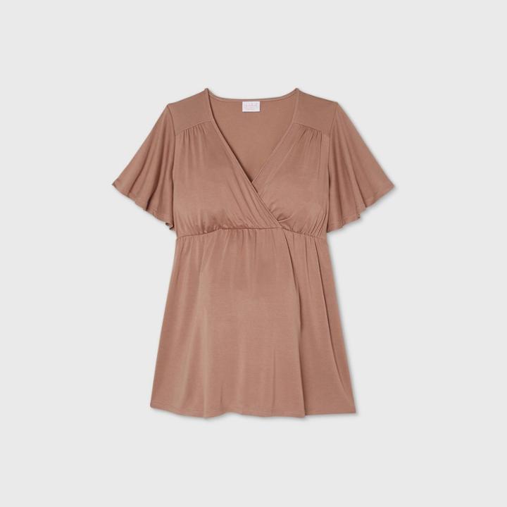 Maternity Flutter Short Sleeve Knit Top - Isabel Maternity By Ingrid & Isabel Brown