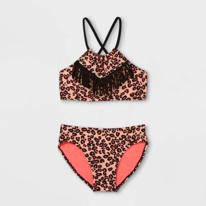 Girls' Fringe Leopard Print 2pc Bikini Set - Art Class