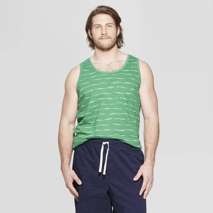 Men's Big & Tall Striped Sleeveless Novelty Pocket Tank - Goodfellow & Co Green