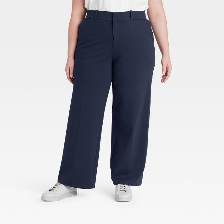 Women's Plus Size Wide Leg Ponte Pants - Ava & Viv Navy