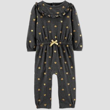 Baby Girls' Hearts Romper - Just One You Made By Carter's Charcoal Newborn, Girl's, Gray