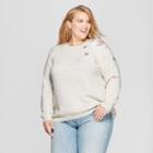Women's Plus Size Floral Embroidered Pullover - Ava & Viv Oatmeal
