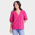 Women's 3/4 Sleeve Gauze Button-down Shirt - Knox Rose Punch Berry Xxl, Punch Pink