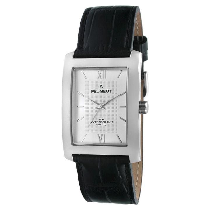 Target Men's Peugeot Rectangular Leather Strap Watch - Black, Black/silver