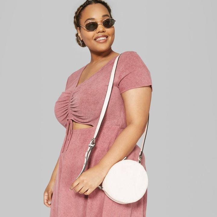 Women's Plus Size Short Sleeve Ruched Front Rib Knit Dress - Wild Fable Mauve