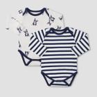 Layette By Monica + Andy Baby Boys' 2pk Striped And Dog Print Long Sleeve Bodysuit - Blue