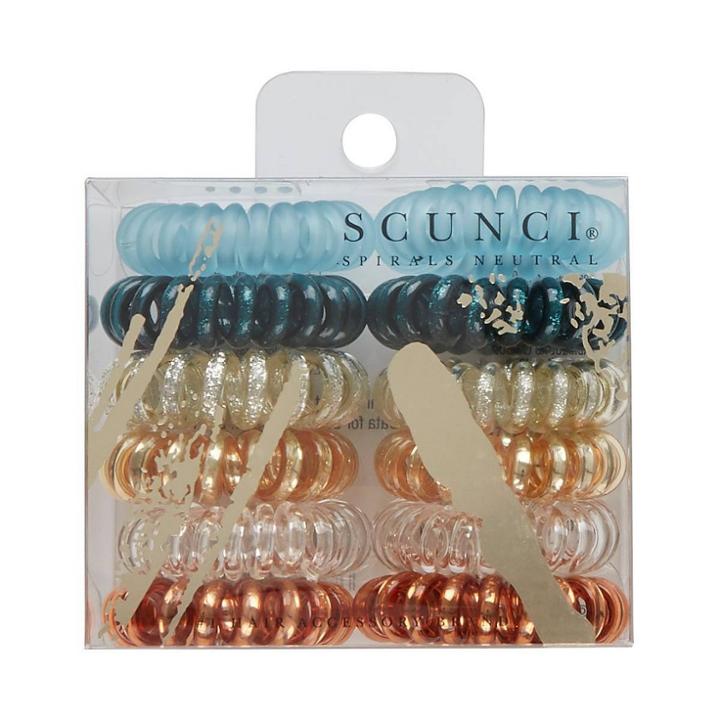 Scunci Small Glitter Spirals - Blue/tan