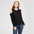 Women's Destructed Cold Shoulder Pullover Sweater - Nitrogen Black