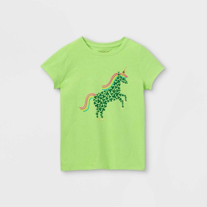 Girls' Shamrock Unicorn Graphic Short Sleeve T-shirt - Cat & Jack Bright Green