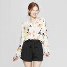 Women's Floral Print Long Sleeve Popover Blouse - A New Day Cream
