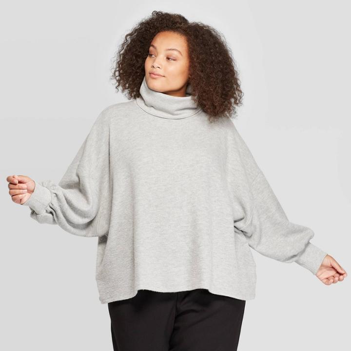 Women's Plus Size Dolman Long Sleeve Turtleneck Sweatshirt - Who What Wear Gray