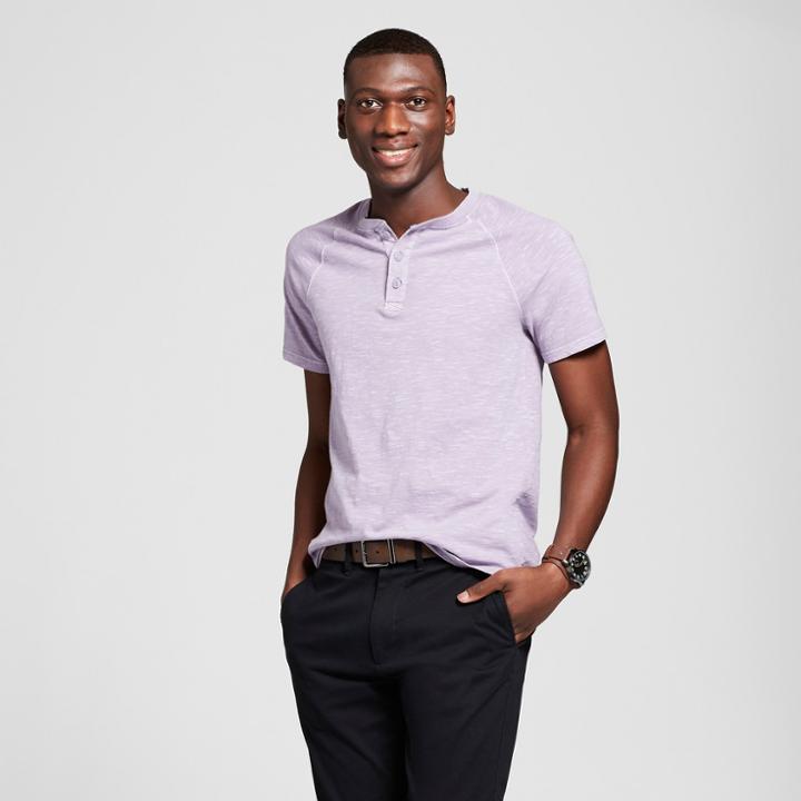 Men's Standard Fit Short Sleeve Henley Shirt - Goodfellow & Co Calm Violet