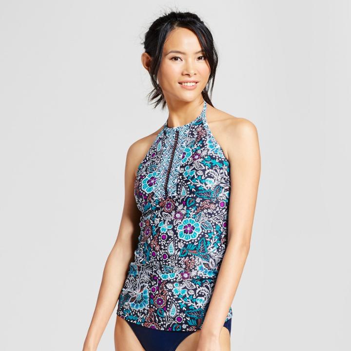 Women's High Neck Halter Tankini Top - Merona Navy Boho Print