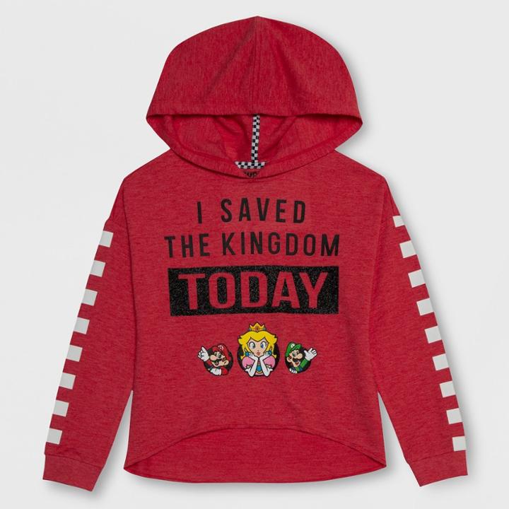 Girls' Super Mario Long Sleeve Hoodie - Red Heather