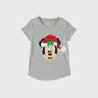 Girls' Disney Minnie Mouse Santa Hat Short Sleeve Graphic T-shirt - Gray