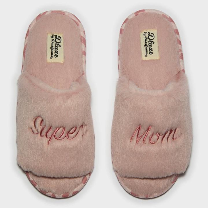 Women's Dluxe By Dearfoams Super Mom Fur Slide Slippers - Pink