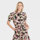 Women's Floral Print Puff Elbow Sleeve Ruffle Detail Top - Who What Wear Pink