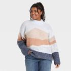 Women's Plus Size Mock Turtleneck Trek Pullover Sweater - Universal Thread Navy Geometric 2x, Blue Geometric