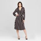 Women's Striped Long Sleeve Ruffle Wrap Midi Dress - Who What Wear Black/cream Xxl, Black/cream